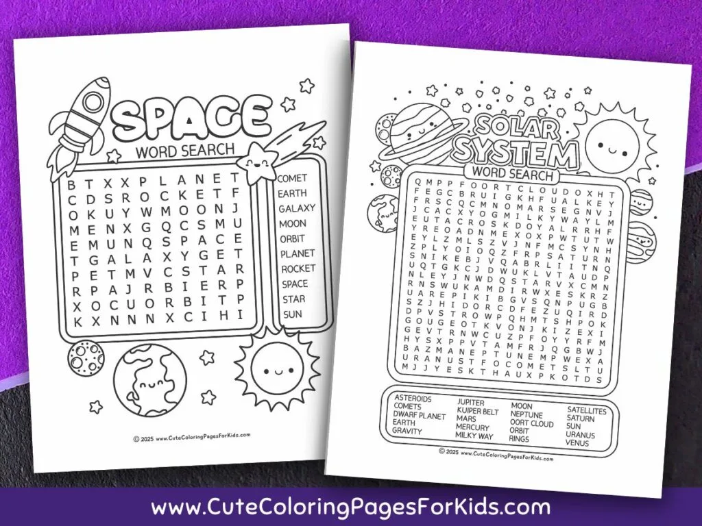 free printable space word search for kids - cute coloring pages